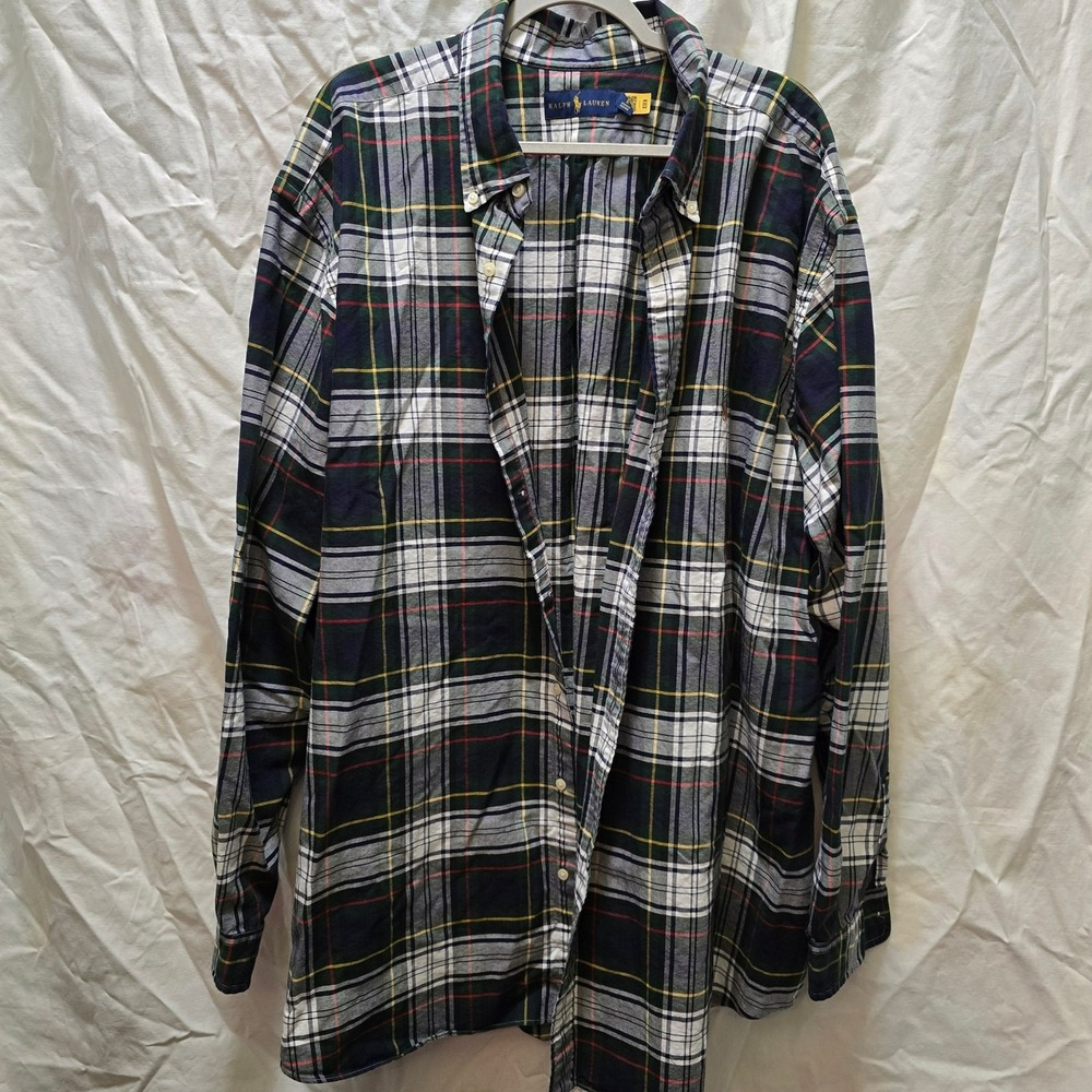 Ralph Lauren green blue long sleeve casual button-down mens shirt 4XLT‎